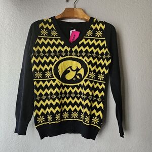 FOCO Official NCAA Woman's Iowa Hawkeyes Holiday Yellow Cotton Sweater Size L